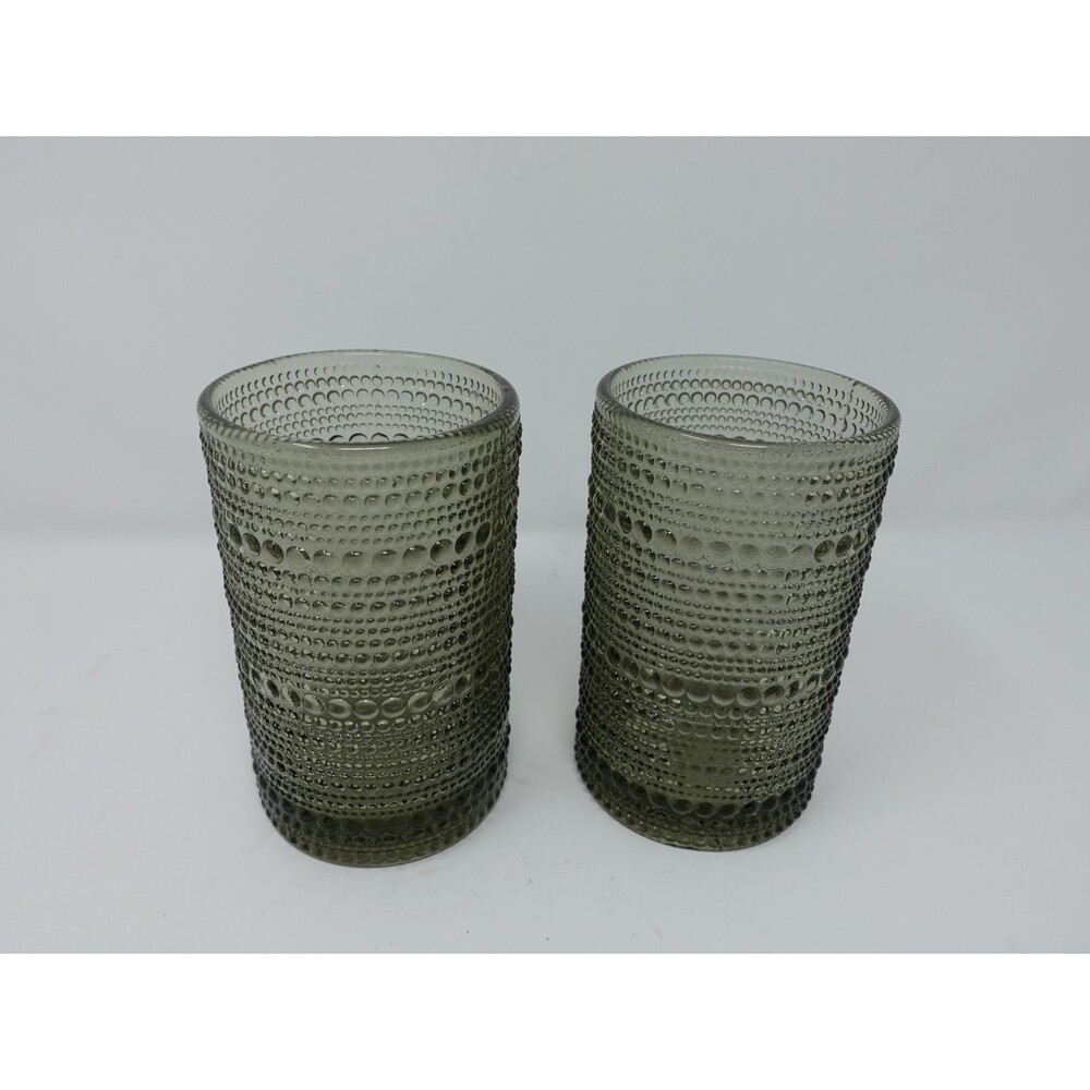 2 Iittala Kastehelmi Tumblers Pair Smoke Gray 10oz Glasses Finland Oiva Toikka